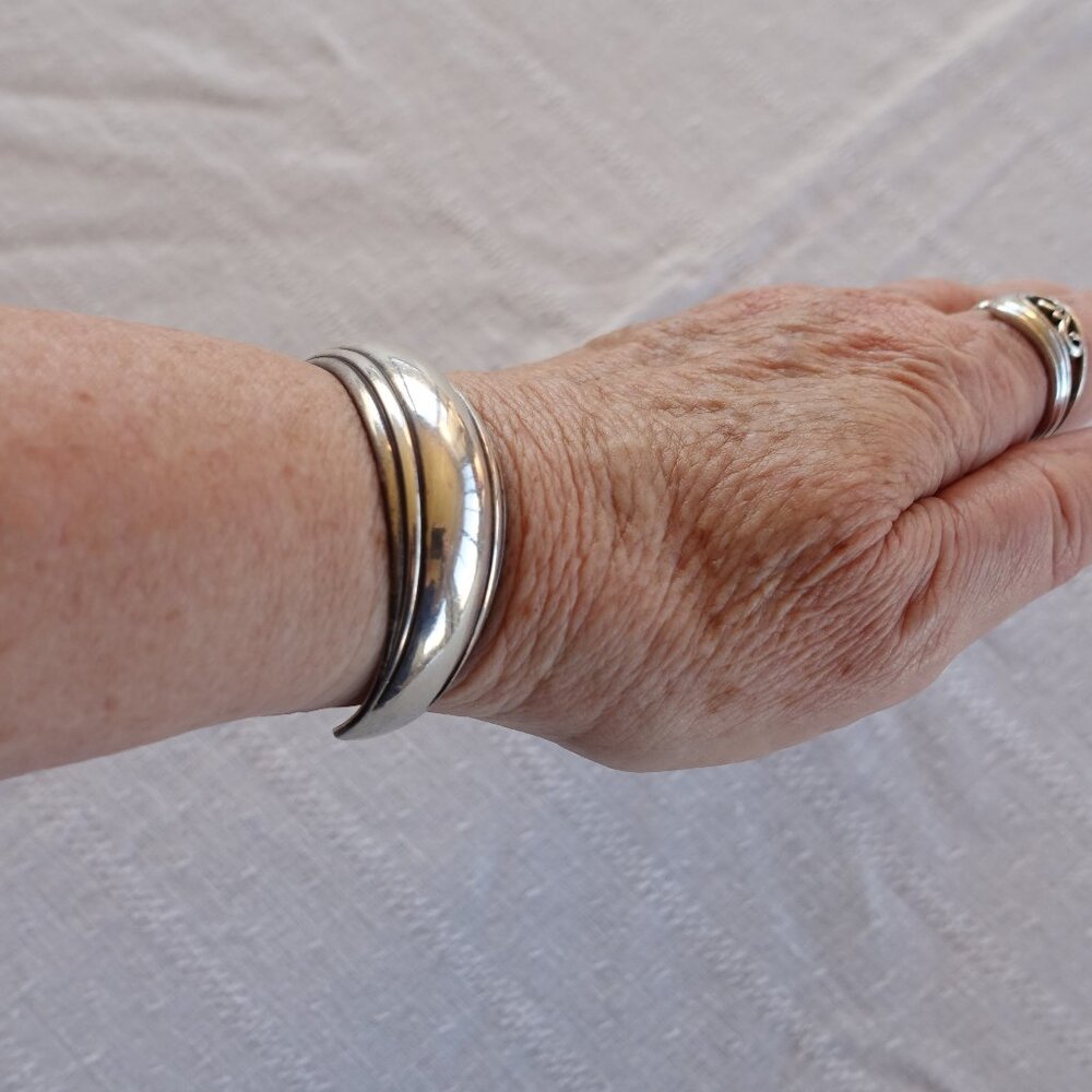 Vintage Kabana Asymmetrical Sterling Cuff 22g Unisex - Picture 2 of 10